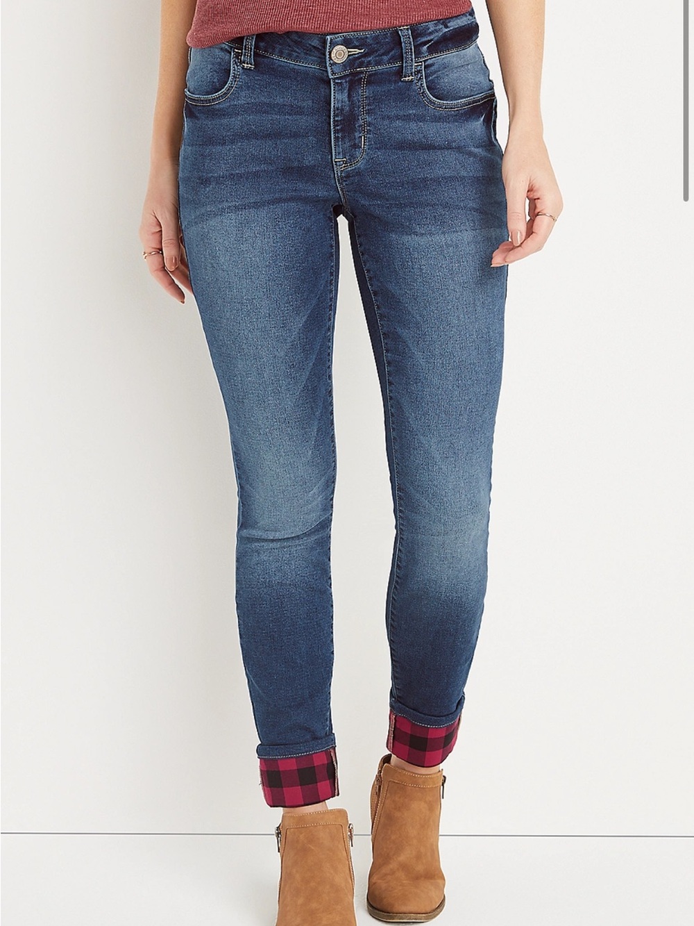 (5/$20) m jeans by Maurices Super Soft Mid Rise Plaid Cuffed Jegging